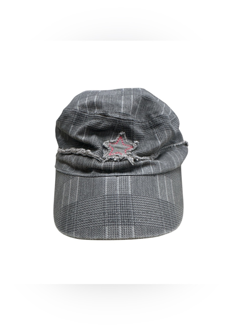 Gray Plaid Cadet Cap with Pink Star Accent